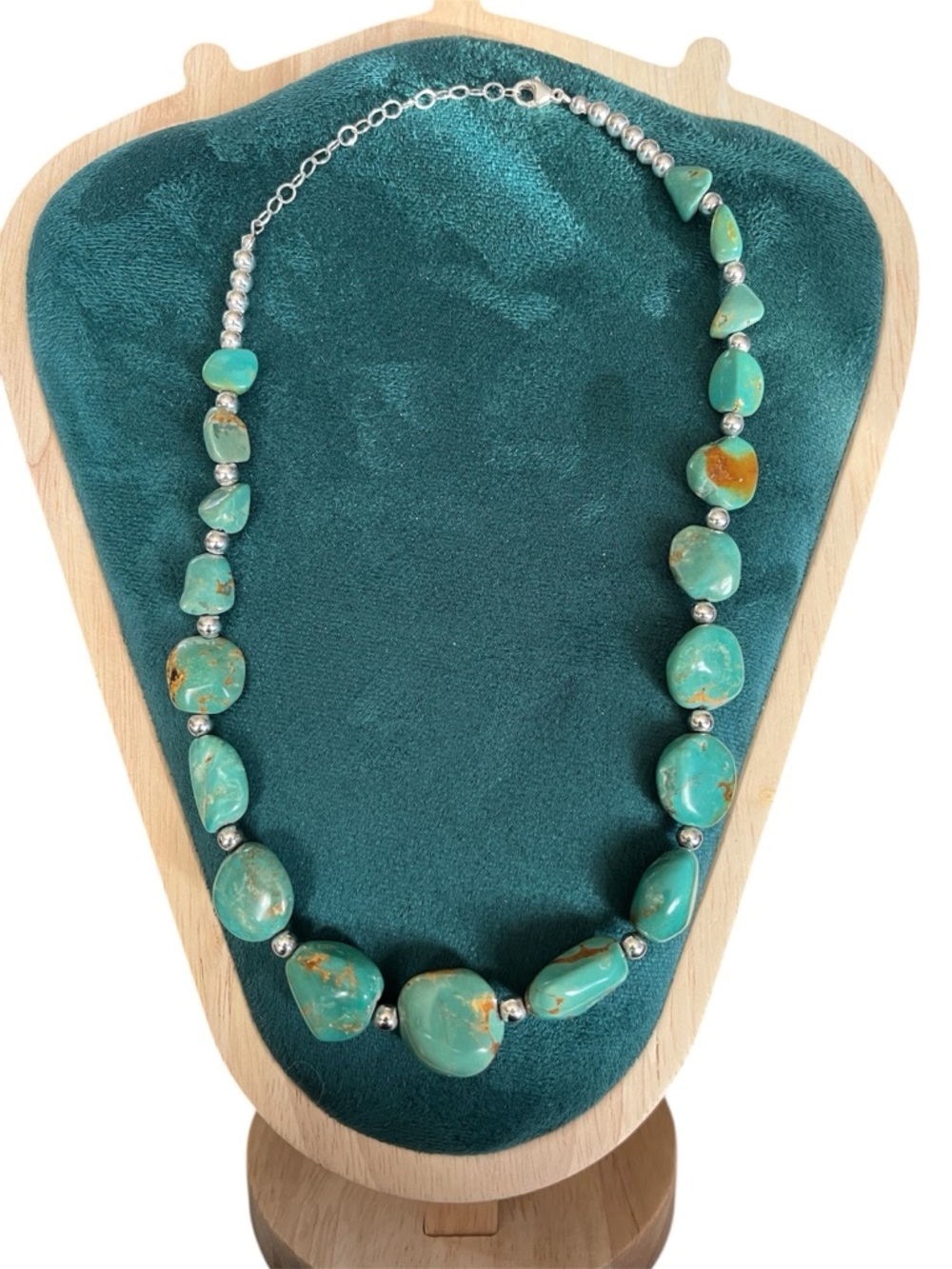 Vtg Genuine Chunky Turquoise Nugget & .925 Sterling Statement Necklace 50g+ twt